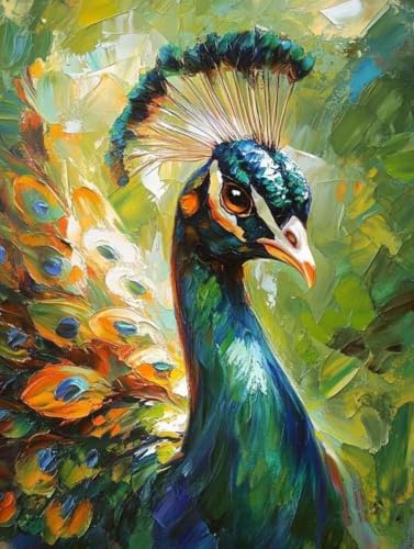 5D Diamond Painting Pfau, Tier Diamond Painting Erwachsene, DIY Vollbohrer Runder Mosaikherstellung Crystal Art Stickerei Kreuzstich Malerei für Home Wand Deko Wohnzimmer Geschenk 40x50cm YJ-560 von WYJCDWOU