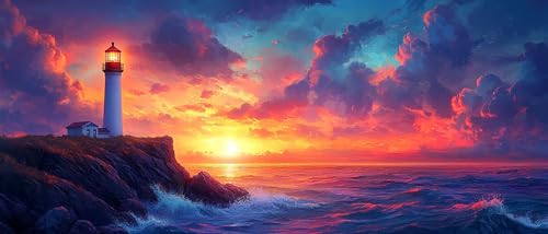 Diamond Painting Erwachsene Kinder, 5D Lighthouse Ozean Diamant Painting Bilder Anfänger, DIY Runder Vollbohrer Diamanten Malerei Stickerei Set für Home Wand Dekorieren Geschenke 100x200cm Model-24 von WYJCDWOU