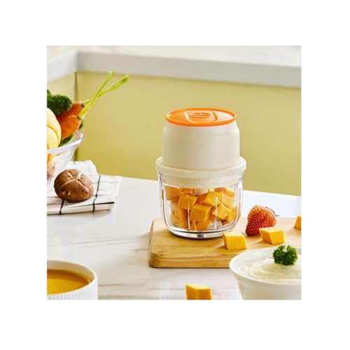 WYJRO Elektrischer Glasschneider für Lebensmittel Küchenmaschine, 300 ml Mini Knoblauchschneider mit 4 scharfen Schneiden, für Chili, Ingwer, Gemüse, Obst, Fleisch (weiß) von WYJRO
