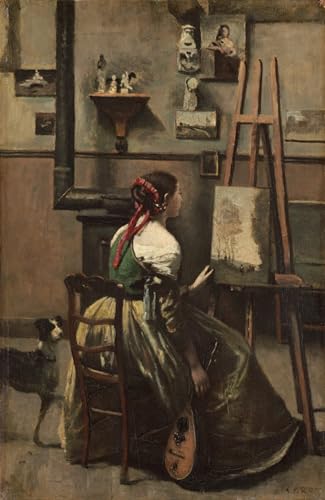 WYKUJMYTO Leinwand Druck Wand Leinwanddruck Malerei Corots Atelier: Frau sitzt vor einer Staffelei und hält eine Mandoline in der Hand von Jean Baptiste Camille Corot für Bürodekoration 60x90cm WYKUJMYTO Leinwand Druck Wand Leinwanddruck Malerei Corots Atelier: Frau sitzt vor einer Staffelei und hält eine Mandoline in der Hand von Jean Baptiste Camille Corot für Bürodekoration 60x90cm von WYKUJMYTO