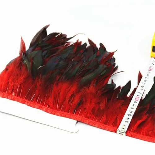 10 Meter Hühnerschwanz-Federbesatz Bänder 10–15 cm Streifen für die Herstellung von Kleidern, Röcken, Partys, Kleidung, Rot von WYLZBA