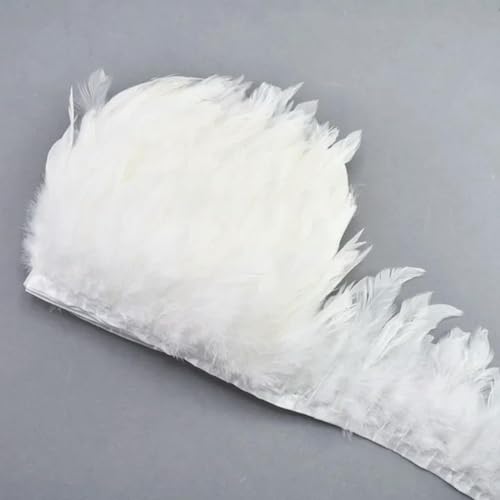 10 Meter Hühnerschwanz-Federbesatz Bänder 10–15 cm Streifen für die Herstellung von Kleidern, Röcken, Partys, Kleidung, Weiß von WYLZBA