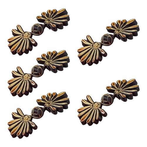 WYLZLKX 5 Paar chinesische Knoten, Froschknöpfe, Cheongsam-Knöpfe, chinesische Verschlussknöpfe, Nähknöpfe, Verschlüsse, Schwarz und Gold WYLZLKX 5 Paar chinesische Knoten, Froschknöpfe, Cheongsam-Knöpfe, chinesische Verschlussknöpfe, Nähknöpfe, Verschlüsse, Schwarz und Gold von WYLZLKX