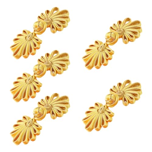 WYLZLKX 5 Paar chinesische Knoten, Froschknöpfe, Cheongsam-Knöpfe, chinesischer Verschluss, Nähknöpfe, Verschlüsse, Gelbgold WYLZLKX 5 Paar chinesische Knoten, Froschknöpfe, Cheongsam-Knöpfe, chinesischer Verschluss, Nähknöpfe, Verschlüsse, Gelbgold von WYLZLKX
