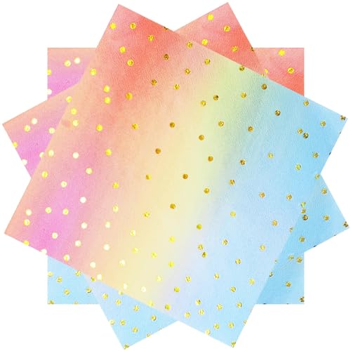 33 x 33 cm rosa und goldene Servietten, Regenbogen-Servietten, rosa Einweg-Cocktail-Papierservietten, 100 Stück Pastell-Servietten für Mädchen und Frauen, Geburtstag, Hochzeit, Regenbogen-Partyzubehör von WYQJHKV