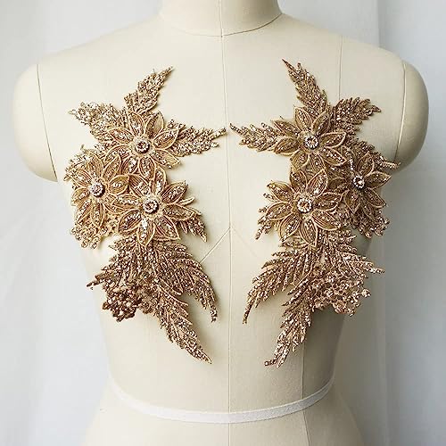 Blumenstickerei-Spitzenapplikationen, 1 Paar Strass Pailletten bestickte Spitze Applikation Nähen Blume Stoff Patches Blumenstickerei-Spitzenapplikationen, 1 Paar Strass Pailletten bestickte Spitze Applikation Nähen Blume Stoff Patches von WYQXTY