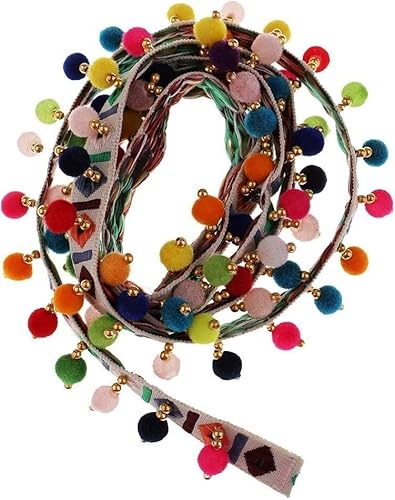 Blumenstickerei-Spitzenapplikationen, 1 Yard Regenbogenfarbenes ethnisches Quastenband Fransenbesatz Pom Pom Bobble Lace Farbige Borten Band DIY Nähen Handwerk(Rainbow Color) von WYQXTY