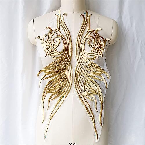 Blumenstickerei-Spitzenapplikationen, Bestickte Spitze, Barock-Blumen-Applikation, Aufnäher, Hochzeit, Gold, 2 Stück, 57,1 x 14 cm Blumenstickerei-Spitzenapplikationen, Bestickte Spitze, Barock-Blumen-Applikation, Aufnäher, Hochzeit, Gold, 2 Stück, 57,1 x 14 cm von WYQXTY