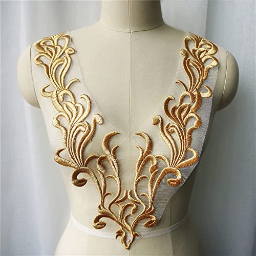 Blumenstickerei-Spitzenapplikationen, Gold Spitze Pailletten Blume Stickerei Applikation Patch Nähen auf oder Eisen auf for Hochzeitskleid DIY(Random) von WYQXTY