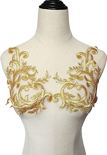 Blumenstickerei-Spitzenapplikationen, Hochzeitskleid, bestickte Spitzen-Blumen-Applikationen for Aufnähen, DIY, mehrfarbig, 2 Stück(Gold) von WYQXTY