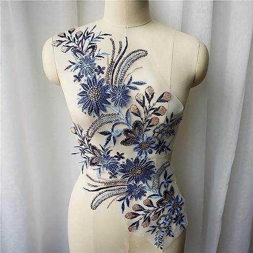 Blumenstickerei-Spitzenapplikationen, Packung mit 2 Pailletten-Blumen-Spitzen-Stickerei-Applikationen for Hochzeitsdekoration, mehrfarbig(Blue) von WYQXTY