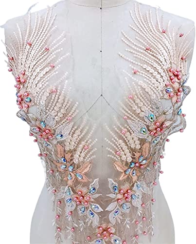 Blumenstickerei-Spitzenapplikationen, Perlen Strass Spitzenapplikationen Bohren Blumenflecken Handgefertigte Accessoires(Random) von WYQXTY
