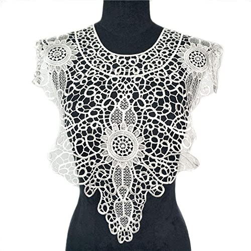 Blumenstickerei-Spitzenapplikationen, Spitzenband, große bestickte Blumenspitze, Ausschnittaufnäher, Kragenbesatz, Kleidung, Nähapplikation, Hochzeit, Brautkleid, Verzierung, Stoff, Stickerei(Wit) von WYQXTY