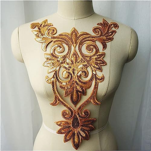Blumenstickerei-Spitzenapplikationen, Stickapplikation mit goldenen Pailletten, Eule, bestickter Stoff, for Aufnähen, for Hochzeitskleid, Kragen, Größe 26 cm x 40 cm, eine Farbe Blumenstickerei-Spitzenapplikationen, Stickapplikation mit goldenen Pailletten, Eule, bestickter Stoff, for Aufnähen, for Hochzeitskleid, Kragen, Größe 26 cm x 40 cm, eine Farbe von WYQXTY