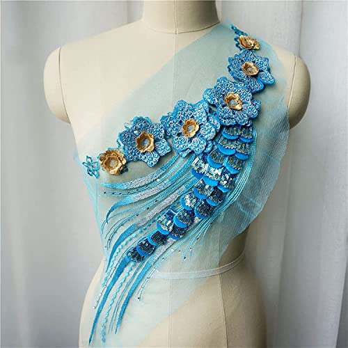 Blumenstickerei-Spitzenapplikationen, Stickerei-Applikationen, Spitze, Netz, Blume, Pailletten, Strass, mehrfarbig, for Hochzeitskleid, DIY(Random) von WYQXTY
