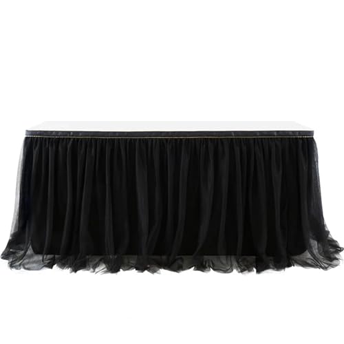Rechteckige Tischhusse, Party-Tischröcke, Satinstoff, Tüll, Goldrand, 1 Stück, Mehrfarbig, mehrere Größen(Black,14FT(427cmx77cm)) von WYQXTY