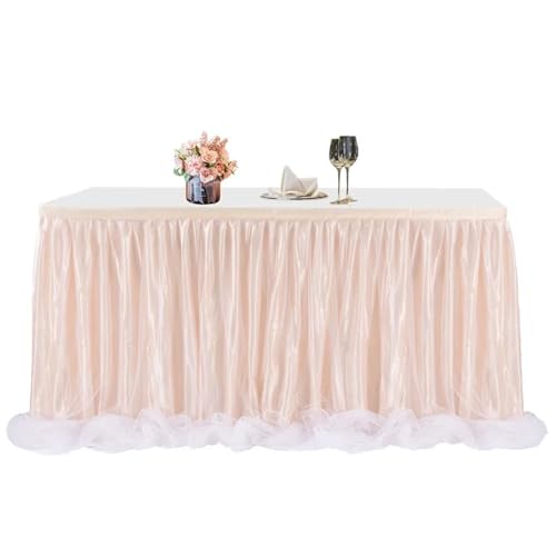 Rechteckige Tischhusse, Party-Tischröcke, Satinstoff, Tüll, Goldrand, 1 Stück, Mehrfarbig, mehrere Größen(Champagne Yarn,6FT(183cmx77cm)) von WYQXTY