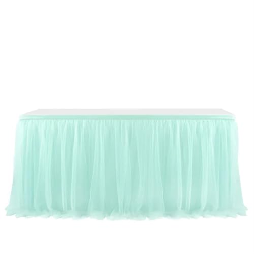 Rechteckige Tischhusse, Party-Tischröcke, Satinstoff, Tüll, Goldrand, 1 Stück, Mehrfarbig, mehrere Größen(Mint Green,6FT(183cmx77cm)) von WYQXTY