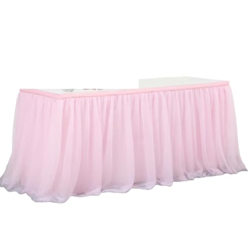 Rechteckige Tischhusse, Party-Tischröcke, Satinstoff, Tüll, Goldrand, 1 Stück, Mehrfarbig, mehrere Größen(Pink,9FT(275cmx77cm)) von WYQXTY