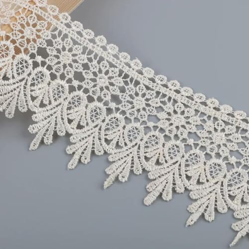 Spitzenbordüre, 1 Yard Schöne Schwarze Spitze Band Band 90MM Spitze Trim DIY Bestickt(Rice White) von WYQXTY