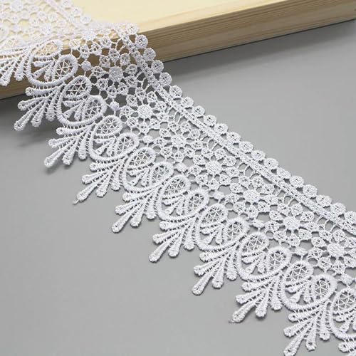 Spitzenbordüre, 1 Yard Schöne Schwarze Spitze Band Band 90MM Spitze Trim DIY Bestickt(White) von WYQXTY