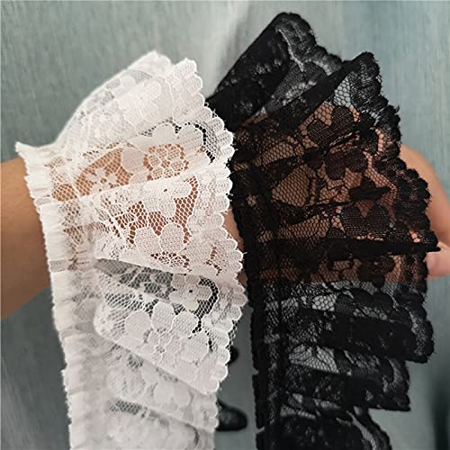 Spitzenbordüre, 1 Yards 91 cm Plissee Tüll Spitze Ribbon Trim DIY Nähen Schwarz Spitze Stoff(Black) von WYQXTY