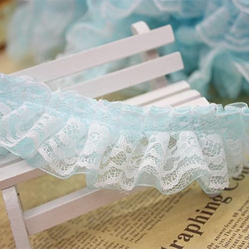 Spitzenbordüre, 1 m plissiertes Spitzenstoffband, 4 cm, blau-violett, Spitzenbesatz(Light Blue) von WYQXTY