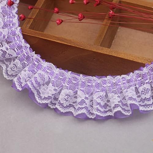 Spitzenbordüre, 1 m plissiertes Spitzenstoffband, 4 cm, blau-violett, Spitzenbesatz(Light Purple) von WYQXTY