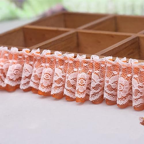 Spitzenbordüre, 1 m plissiertes Spitzenstoffband, 4 cm, blau-violett, Spitzenbesatz(Orange) von WYQXTY