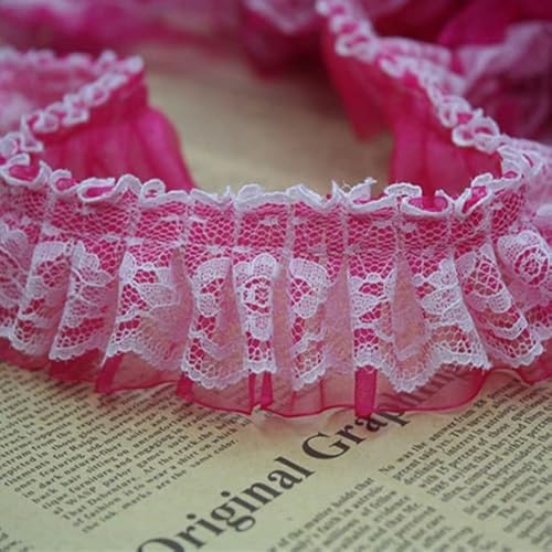 Spitzenbordüre, 1 m plissiertes Spitzenstoffband, 4 cm, blau-violett, Spitzenbesatz(Rose Red) von WYQXTY