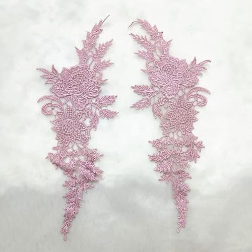Spitzenbordüre, 2 Stücke = 1 Paar Vintage Farben Blume Stickerei Spitze Applizierte Stoff Jacquard Band Spitze Stoff(Bean pink) von WYQXTY
