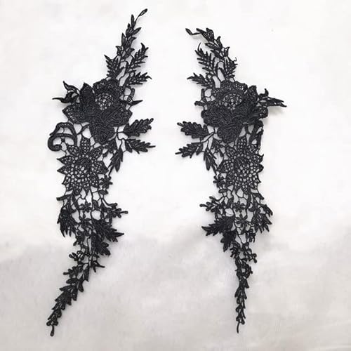 Spitzenbordüre, 2 Stücke = 1 Paar Vintage Farben Blume Stickerei Spitze Applizierte Stoff Jacquard Band Spitze Stoff(Black) von WYQXTY