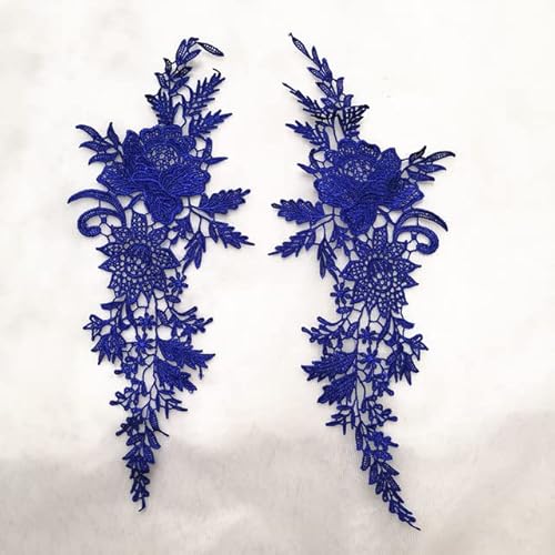 Spitzenbordüre, 2 Stücke = 1 Paar Vintage Farben Blume Stickerei Spitze Applizierte Stoff Jacquard Band Spitze Stoff(Blue) von WYQXTY