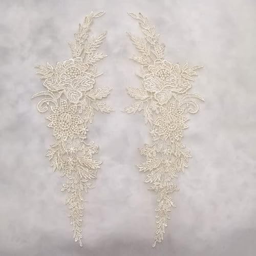 Spitzenbordüre, 2 Stücke = 1 Paar Vintage Farben Blume Stickerei Spitze Applizierte Stoff Jacquard Band Spitze Stoff(Champagne) von WYQXTY