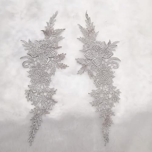 Spitzenbordüre, 2 Stücke = 1 Paar Vintage Farben Blume Stickerei Spitze Applizierte Stoff Jacquard Band Spitze Stoff(Gray) von WYQXTY