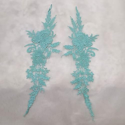 Spitzenbordüre, 2 Stücke = 1 Paar Vintage Farben Blume Stickerei Spitze Applizierte Stoff Jacquard Band Spitze Stoff(Ice blue) von WYQXTY