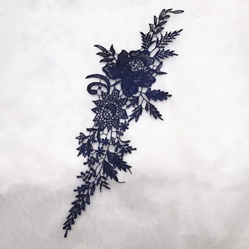 Spitzenbordüre, 2 Stücke = 1 Paar Vintage Farben Blume Stickerei Spitze Applizierte Stoff Jacquard Band Spitze Stoff(Navy blue) von WYQXTY