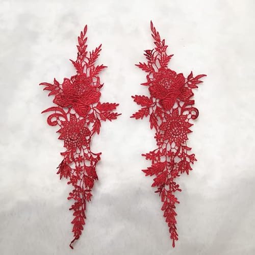 Spitzenbordüre, 2 Stücke = 1 Paar Vintage Farben Blume Stickerei Spitze Applizierte Stoff Jacquard Band Spitze Stoff(Red) von WYQXTY