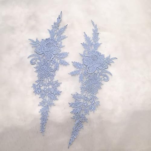 Spitzenbordüre, 2 Stücke = 1 Paar Vintage Farben Blume Stickerei Spitze Applizierte Stoff Jacquard Band Spitze Stoff(Sky blue) von WYQXTY