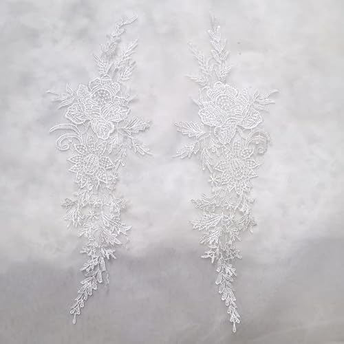 Spitzenbordüre, 2 Stücke = 1 Paar Vintage Farben Blume Stickerei Spitze Applizierte Stoff Jacquard Band Spitze Stoff(White) von WYQXTY
