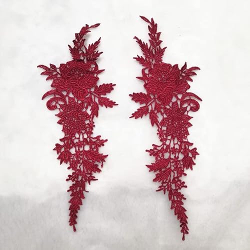 Spitzenbordüre, 2 Stücke = 1 Paar Vintage Farben Blume Stickerei Spitze Applizierte Stoff Jacquard Band Spitze Stoff(Wine red) von WYQXTY