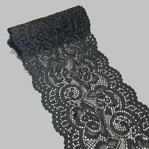 Spitzenbordüre, 2 Yards 10cm Super Breite Weiß/Schwarz Durchbrochene Spitze Stoff Trim Bänder(Black) von WYQXTY