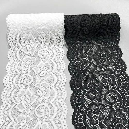 Spitzenbordüre, 2 Yards 10cm Super Breite Weiß/Schwarz Durchbrochene Spitze Stoff Trim Bänder(Mixed) von WYQXTY