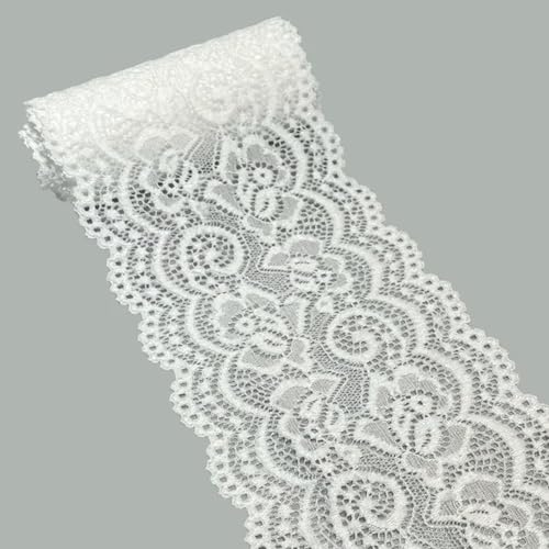 Spitzenbordüre, 2 Yards 10cm Super Breite Weiß/Schwarz Durchbrochene Spitze Stoff Trim Bänder(White) von WYQXTY
