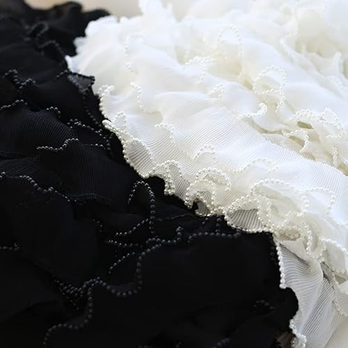 Spitzenbordüre, 6CM Breite Stickerei Weiß Blume Perlen Tüll Spitze Stoff Trim Band(Black) von WYQXTY