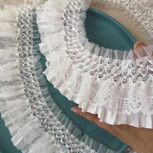 Spitzenbordüre, 7 cm weißes Plissee-Netz, Spitzenrandbesatz, Bandstoff(White) von WYQXTY