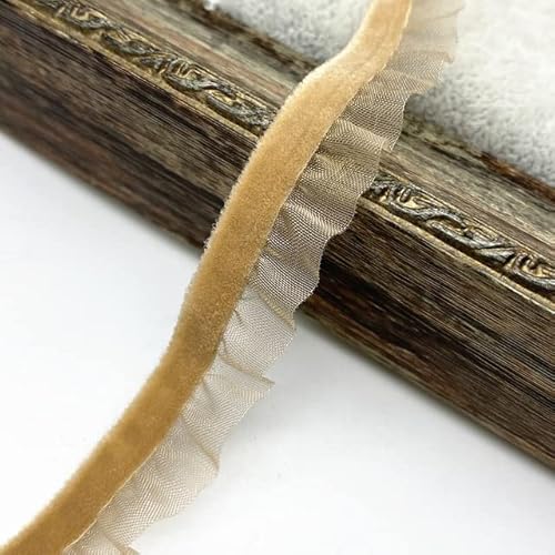 Spitzenbordüre, Yard 15mm Samt Elastische Haar Band Band Spitze Nähen Trim(Khaki) von WYQXTY
