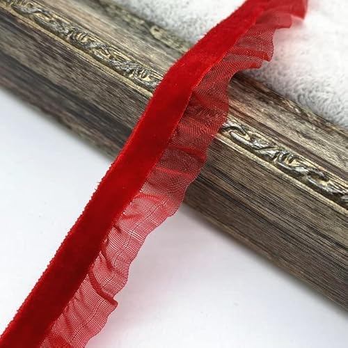 Spitzenbordüre, Yard 15mm Samt Elastische Haar Band Band Spitze Nähen Trim(Red) von WYQXTY