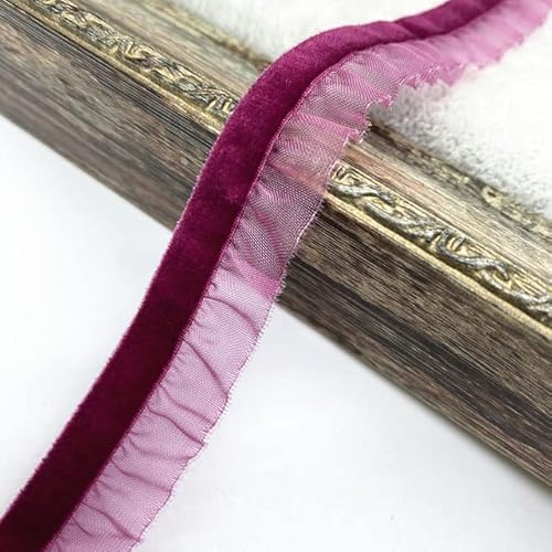 Spitzenbordüre, Yard 15mm Samt Elastische Haar Band Band Spitze Nähen Trim(Wine Red) von WYQXTY