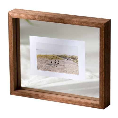 WYQXTY Fotorahmen, Holzrahmen, Doppelseitiger Glas-Bilderrahmen, Weiß/Schwarz/Holz, 5-10 Zoll/A4(Wood Grain Color,6 inches) von WYQXTY